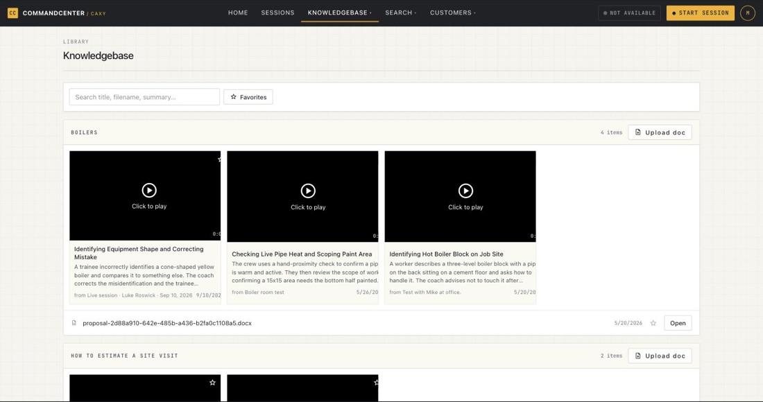 Knowledgebase organized by topic, with clips captured from past sessions